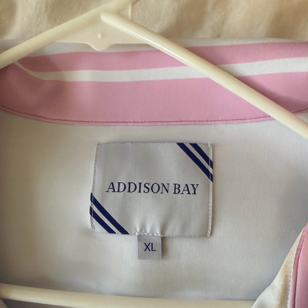 Addison Bay Blue & White Striped Performance Polo Top Pink Collar XL - Picture 4 of 5